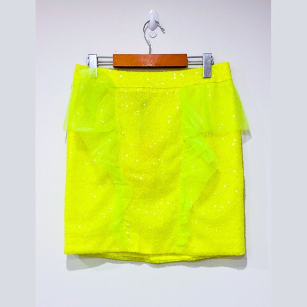 GINA GORGEOUS Neon yellow sequin mini skirt | Party glam | 44 IT (8 US)